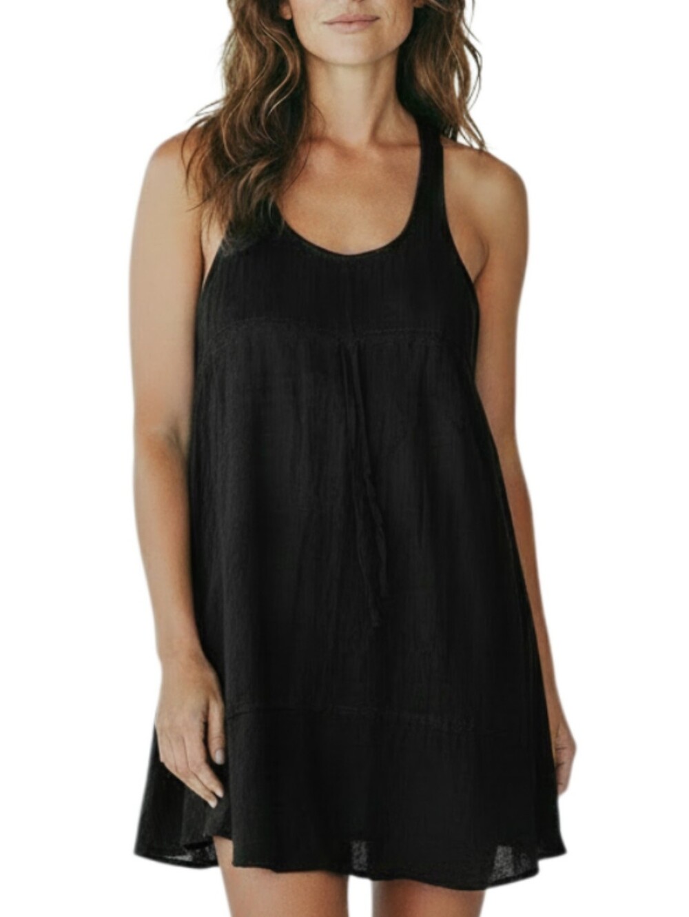 Eileen Fisher Black Linen Shift Tank Dress Size Large Sleeveless Minimalist